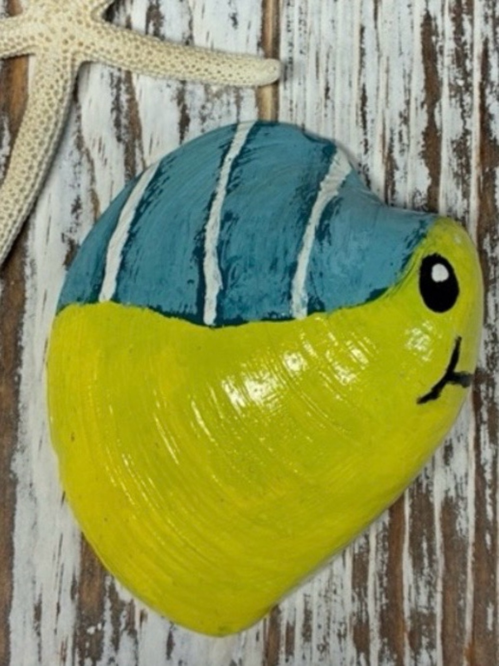Hand-Painted Yellow & Teal Sea Shell Accent